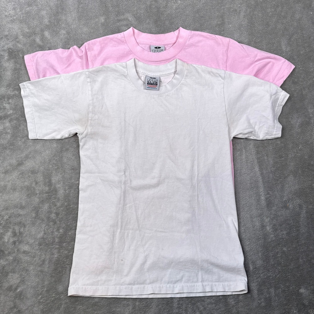 Lot Of 2 Blank White Pink Pro Club Shirts Both Men Small Stained Vintage